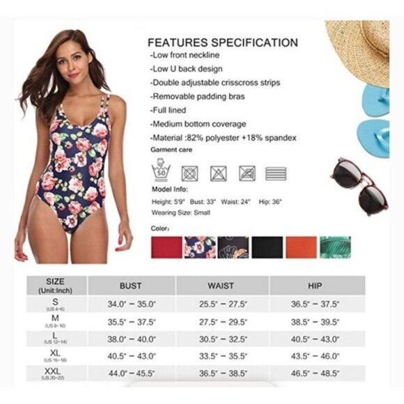 MarinaVida Womens Black & Orange Floral Strappy Swimsuit -SzXXL - Picture 3 of 3